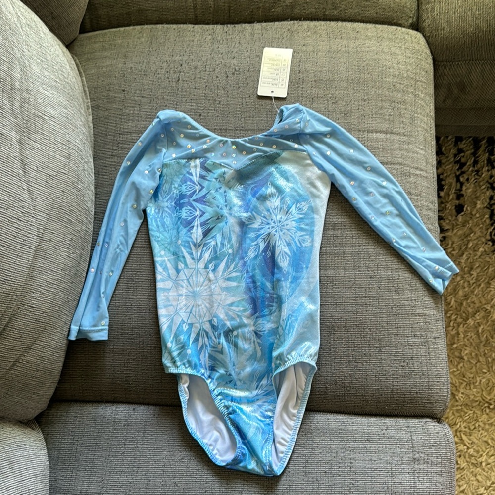 NWT ice Elsa blue snowflakes 3/4 sleeve leotard gymnastics dance